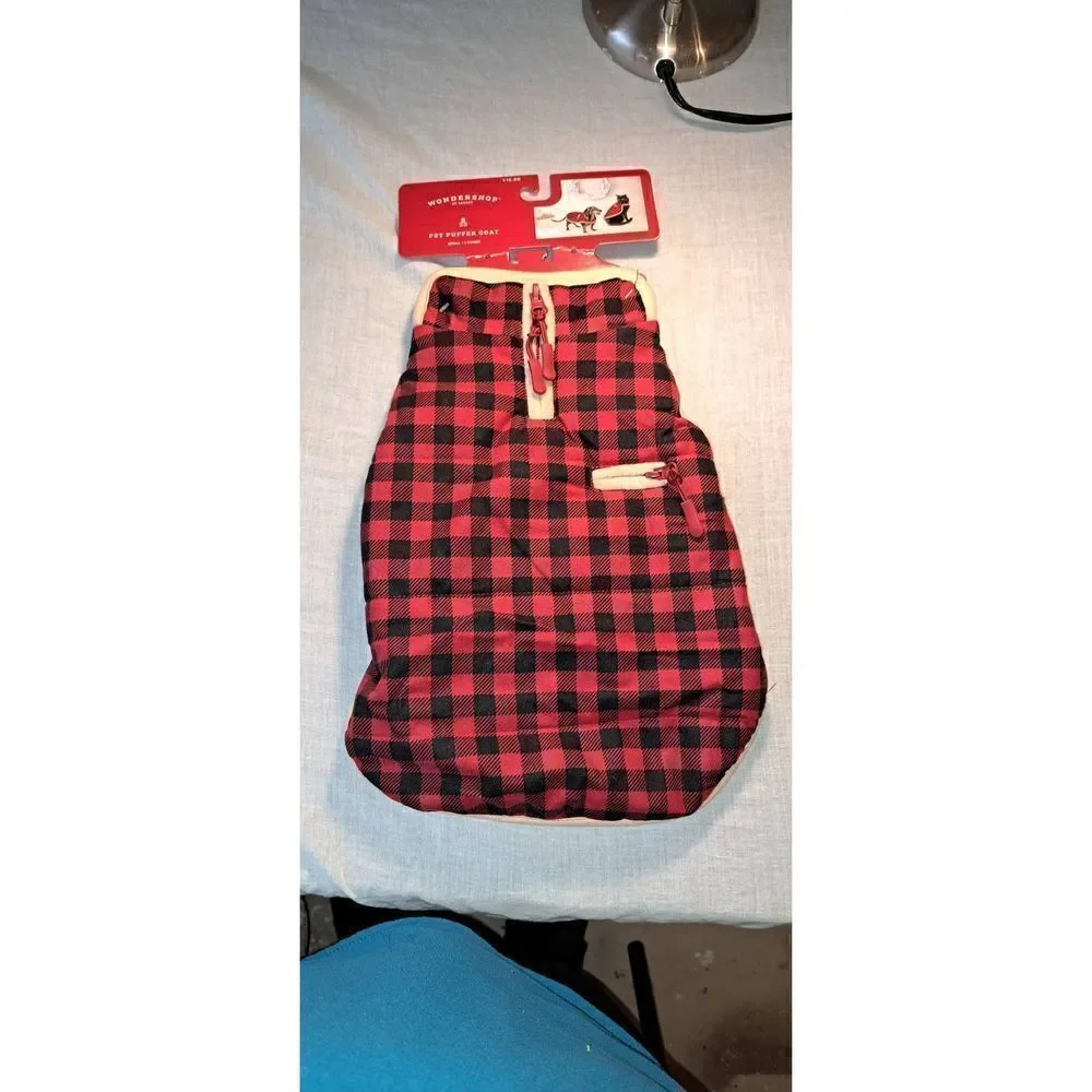 Wondershop Small Pet Buffalo Check Puffer Coat Dog Coat Cat Coat